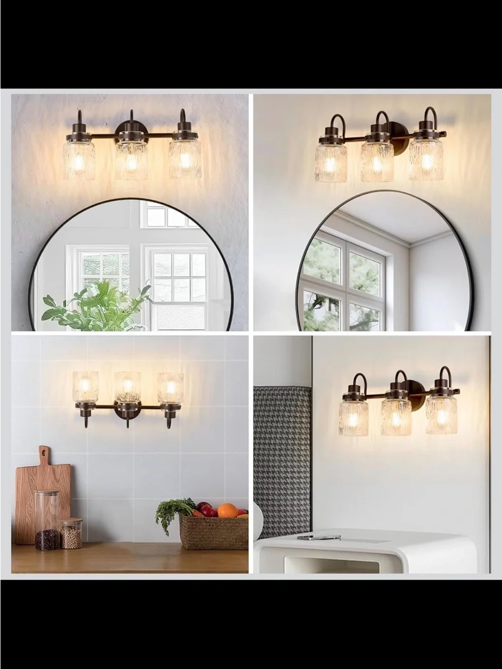 3-Light Hammered Glass Bathroom Vanity Light - Oil Rubbed Bronze - New in Box